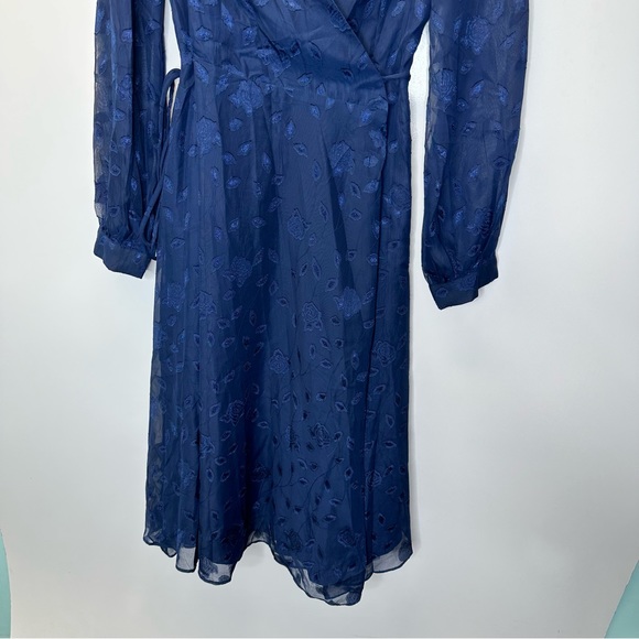 Lulus Evening of Elegance Navy Blue Floral Jacquard Wrap Midi Dress - Picture 6 of 14